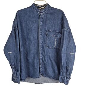 NOT HOMME Blue Denim Button Up Shirt Men's Medium Streetwear Graphic Text